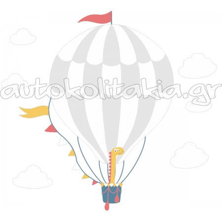 Αυτοκόλλητο τοίχου - Αερόστατο με δεινοσαυράκι και συννεφάκια